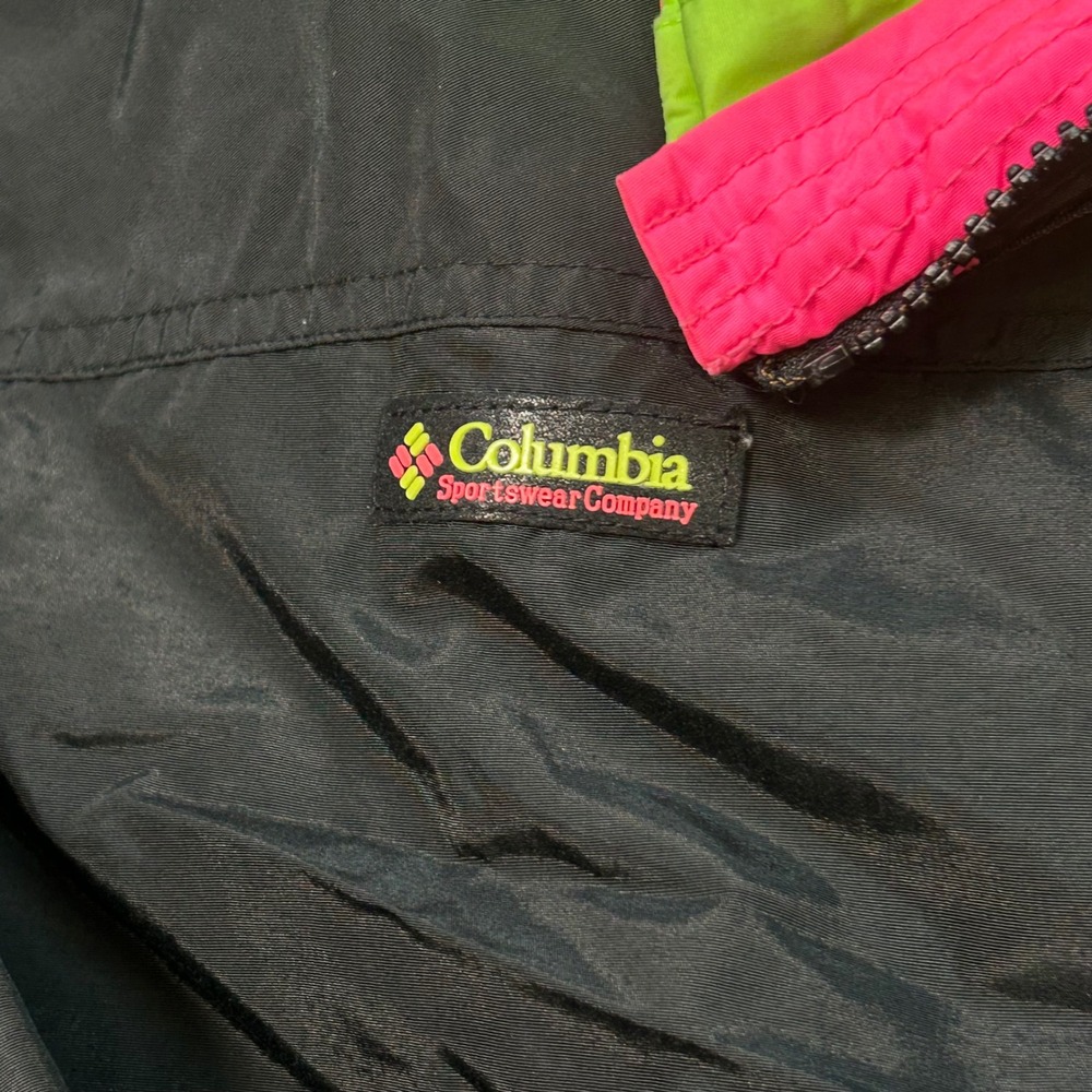 Columbia Windbreaker Jacket XL Mens Black Neon Green Pink Retro 90s Colorblock - Picture 4 of 8